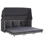 Canapea extensibilă cu 3 locuri cu acoperiș, gri, poliratan GartenMobel Dekor