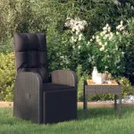 Scaun de grădină rabatabil cu pernă, negru, poliratan GartenMobel Dekor
