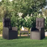 Scaune de grădină rabatabile cu perne, 2 buc., negru, poliratan GartenMobel Dekor