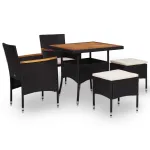 Set mobilier de exterior 5 piese, negru, poliratan, lemn acacia GartenMobel Dekor