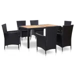 Set mobilier de exterior cu perne, 7 piese, negru, poliratan GartenMobel Dekor