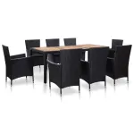 Set mobilier de exterior cu perne, 9 piese, negru, poliratan  GartenMobel Dekor