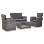 Set mobilier de grădină cu perne, 4 piese, gri, poliratan GartenMobel Dekor