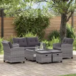 Set mobilier grădină cu perne, 6 piese, gri închis, poliratan GartenMobel Dekor