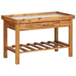 Banc de lucru de grădină, blat din zinc, lemn masiv de acacia GartenMobel Dekor