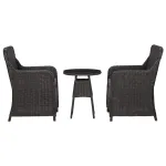 Set mobilier bistro de grădină cu perne 3 piese negru poliratan GartenMobel Dekor