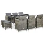 Set mobilier de exterior cu perne, 11 piese, gri, poliratan  GartenMobel Dekor