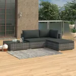 Set mobilier de grădină cu perne, 4 piese, gri, poliratan GartenMobel Dekor