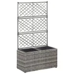 Strat înălțat spalier 2 ghivece, gri, 58x30x107 cm, poliratan GartenMobel Dekor