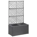 Strat înălțat spalier 2 ghivece negru 58x30x107 cm poliratan GartenMobel Dekor