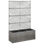 Strat înălțat spalier cu 3 ghivece gri 83x30x130 cm poliratan GartenMobel Dekor