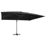 Umbrelă suspendată cu LED și stâlp aluminiu negru 400x300 cm GartenMobel Dekor
