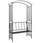 Arcadă de grădină cu bancă, negru, 128 x 50 x 207 cm, fier  GartenMobel Dekor