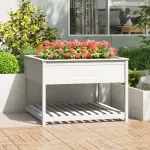 Jardinieră cu raft, alb, 111,5x111,5x81 cm, lemn masiv de pin GartenMobel Dekor