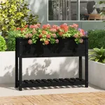 Jardinieră cu raft, negru, 111,5x34,5x81 cm, lemn masiv de pin GartenMobel Dekor