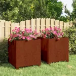 Jardiniere cu picioare 2 buc. ruginiu 40x40x40 cm oțel corten GartenMobel Dekor