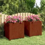 Jardiniere cu picioare 2 buc. ruginiu 50x50x50 cm oțel corten GartenMobel Dekor