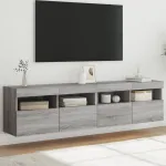 Comodă TV de perete cu LED, 2 buc, gri sonoma, 80x30x40 cm GartenMobel Dekor