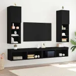 Set comodă TV cu LED 2 pcs Stejar Negru 30,5 x 30 x 102 cm GartenMobel Dekor