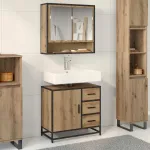 Dulap de Baie Stejar Artizanal 65 x 33 x 60 cm Lemn compozit GartenMobel Dekor