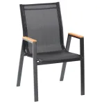 Scaun gradina cu cadru metalic, sezut textilene si cotiere din imitatie lemn, 61x56x90 cm, negru