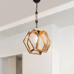 Lustră suspendată Cheltenham E27 din metal, lemn masiv și funie din iută