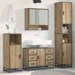 Set de mobilier pentru baie cu sertar 3 pcs Stejar Artizanal GartenMobel Dekor