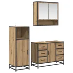 Set de mobilier pentru baie cu sertar 3 pcs Stejar Artizanal GartenMobel Dekor