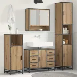 Set de mobilier pentru baie cu sertar 4 pcs Stejar Artizanal GartenMobel Dekor