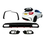Difuzor Bara Spate cu Ornamente Negru si Prelungiri Extensii Mercedes W176 A-Class (2012-2018) A45 Facelift Design Performance AutoTuning