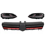 Faruri LED Bi-xenon Look VW Golf 7 VII (2012-2017) Facelift G7.5 GTI Design cu Semnal Dinamic si Grila Centrala Performance AutoTuning