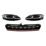 Grila Centrala cu Faruri LED Semnal Dinamic VW Golf 7.5 VII Facelift (2017+) GTI Look Rosu/Crom Performance AutoTuning