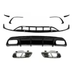 Difuzor Bara Spate Editie Neagra cu Ornamente Evacuare si Prelungiri Bara Fata Mercedes A-Class W176 (2015-2018) A45 Facelift Design Performance AutoTuning