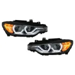 Faruri Full Angel Eyes LED DRL BMW 3 Series F30 F31 Sedan Touring (10.2011-05.2015) Negre Performance AutoTuning