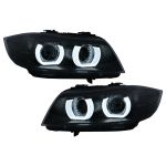 Faruri Xenon 3D U-Led Angel Eyes BMW Seria 3 E90 E91 (2008-2011) Negru Performance AutoTuning
