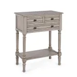 Consola tip Comoda cu 3 Sertare si 1 Polita din Lemn Masiv si MDF Gri Patinat Margaret Bizzotto, Dimensiuni 60x33x78 cm