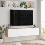 Comoda TV Lapinlahti 29,5x140x31,5cm stejar rustic alb cu 2 usi [en.casa] HausGarden Leisure