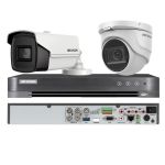 Sistem supraveghere mixt Hikvision 2 camere, 1 dome 8MP 4 in 1, IR 30m, 1 bullet 4 in 1 8MP, 3.6mm, IR 80m, DVR 4 canale 4K 8MP SafetyGuard Surveillance