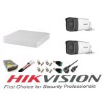 Sistem supraveghere video Hikvision 2 camere 5MP Turbo HD IR 40 M cu DVR Hikvision 4 canale  full accesorii, internet SafetyGuard Surveillance