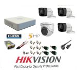 Sistem supraveghere video Hikvision 4 camere 5MP, 3 exterior Turbo HD IR 80 M 1 interior IR 20m cu full accesorii SafetyGuard Surveillance
