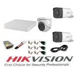 Sistem supraveghere video profesional Hikvision 3 camere 5MP, 2 exterior Turbo HD IR 40 M si 1 interior IR 20m cu full accesorii SafetyGuard Surveillance
