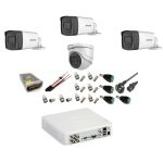 Sistem supraveghere video profesional Hikvision 4 camere 5MP, 3 exterior Turbo HD IR 40M  1 interior IR 20m cu full accesorii SafetyGuard Surveillance