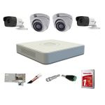 Sistem supraveghere mixt complet Hikvision 4  camere Turbo HD 5 MP 20 m IR  si 80 ir cu toate accesoriile, CADOU HDD 1TB SafetyGuard Surveillance