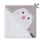 Prosop de baie pentru bebelus si mama Bamboo Penguin white Clevamama for Your BabyKids