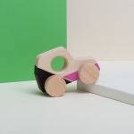 Masinuta jucarie Montessori, din lemn, roz-negru, Mobbli EduKinder World