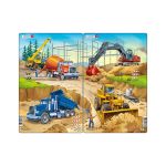 Set 2 Puzzle midi Constructii II, camion, macara, betoniera si excavator, buldozer, orientare tip portret, 20 piese, Larsen EduKinder World