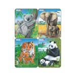 Set 4 Puzzle mini Animale exotice cu Elefanti, Koala, Panda, Tigri, orientare tip portret, 8 piese, Larsen EduKinder World