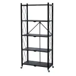 Raft depozitare, MagicHome, metalic, pliabil, pe roti, 5 polite, negru, max 250 kg, 72x34x163 cm GartenVIP DiyLine