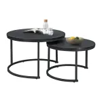 Set 2 Masute Cafea Rotunde, Marimi Diferite, Metal si PAL, Culoare Negru