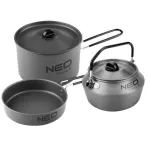 Oala, tigaie si ibric/ceainic, turistic, camping, aluminiu, set 3 piese, NEO GartenVIP DiyLine